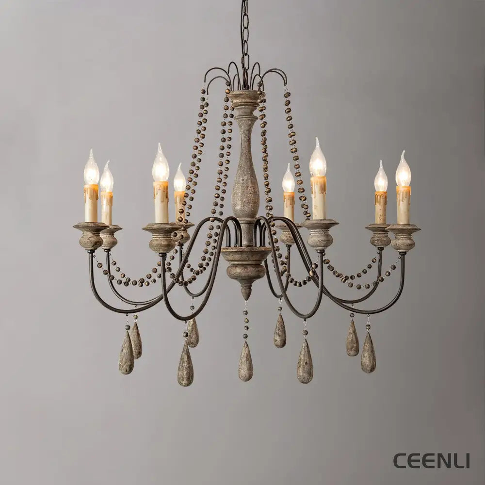 Candle Style Beaded Chandelier 8heads Φ 32.7″ x H 31.1″ / Dia 83cm x H 79cm / Vintage color Chandelier