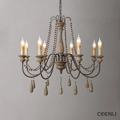 Candle Style Beaded Chandelier 8heads Φ 32.7″ x H 31.1″ / Dia 83cm x H 79cm / Vintage color Chandelier