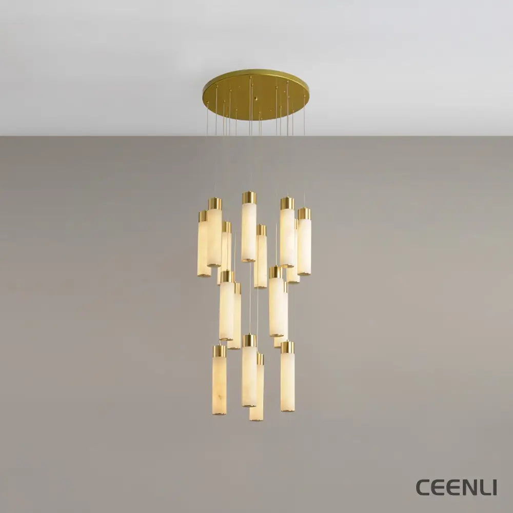 Celestial Alabaster Cascade Chandelier 16 Heads Round canopy ∅ 19.7″ x H 78.7″ / Dia 50cm x H 200cm / Brass & White