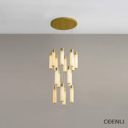 Celestial Alabaster Cascade Chandelier 16 Heads Round canopy ∅ 19.7″ x H 78.7″ / Dia 50cm x H 200cm / Brass & White
