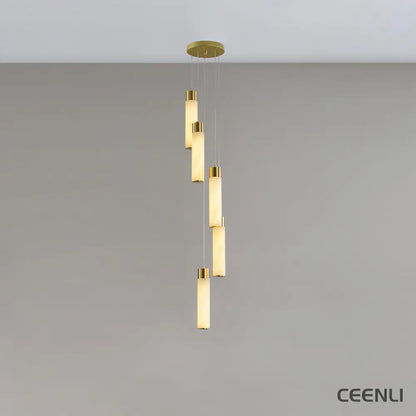 Celestial Alabaster Cascade Chandelier 5 Heads Round canopy ∅ 7.9″ x H 78.7″ / Dia 20cm x H 200cm / Brass & White