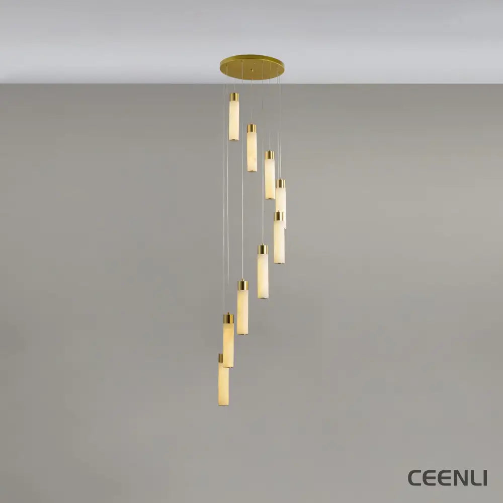 Celestial Alabaster Cascade Chandelier 9 Heads Round canopy ∅ 13.8″ x H 78.7″ / Dia 35cm x H 200cm / Brass & White