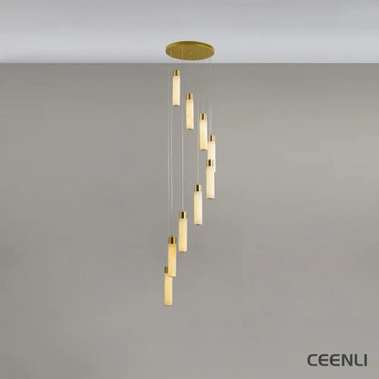 Celestial Alabaster Cascade Chandelier 9 Heads Round canopy ∅ 13.8″ x H 78.7″ / Dia 35cm x H 200cm / Brass & White