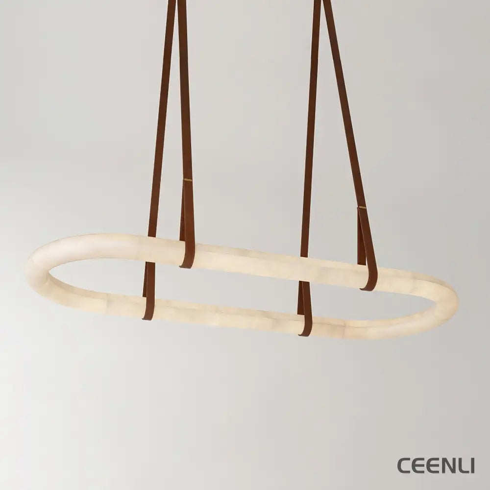 Circle Alabaster Chandelier L 23.6″ x W 9.8″ x H 3.1″ / L 60cm x W 25cm x H 8cm / Brown & White / Warm Light Chandelier