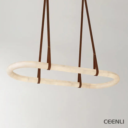 Circle Alabaster Chandelier L 23.6″ x W 9.8″ x H 3.1″ / L 60cm x W 25cm x H 8cm / Brown & White / Warm Light Chandelier