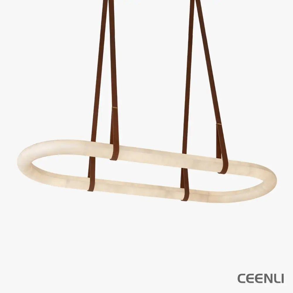 Circle Alabaster Chandelier L 39.4″ x W 9.8″ x H 3.1″ / L 100cm x W 25cm x H 8cm / Brown & White / Warm Light Chandelier