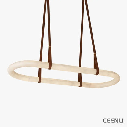 Circle Alabaster Chandelier L 39.4″ x W 9.8″ x H 3.1″ / L 100cm x W 25cm x H 8cm / Brown & White / Warm Light Chandelier