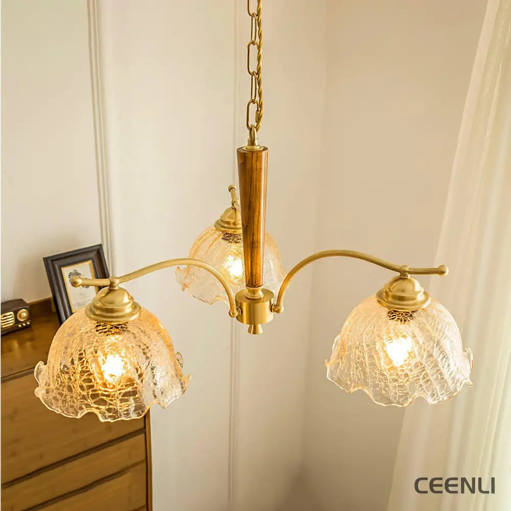 Crack Flower Chandelier 3 heads ∅ 28.7″ x H 13.7″ / Dia 73cm x H 35cm / Polished brass Chandelier