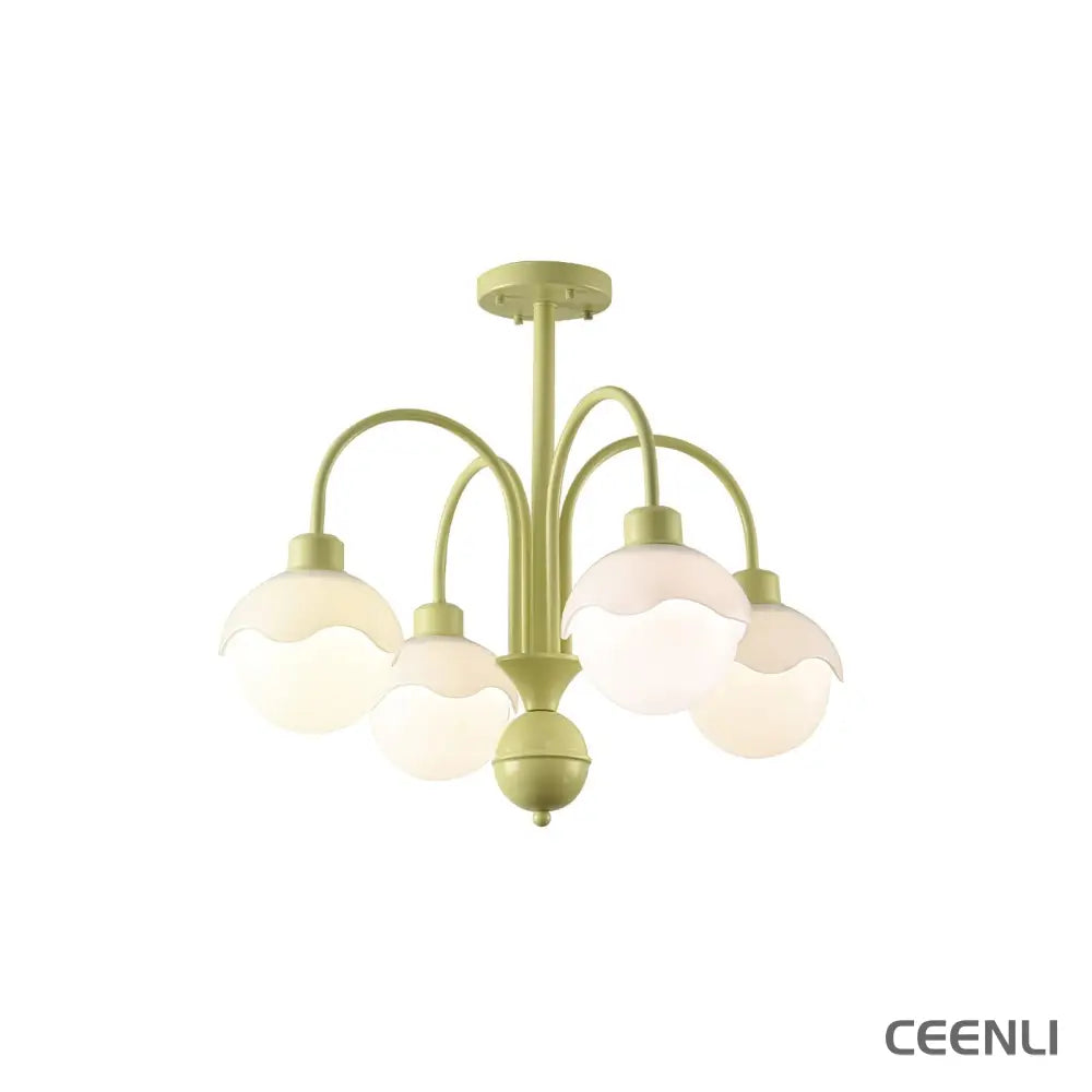 Creamy Lychee Matcha Chandelier 4 heads ∅ 20.5″ x H 21.3″ / Dia 52cm x H 54cm / Matcha & White glass Chandelier