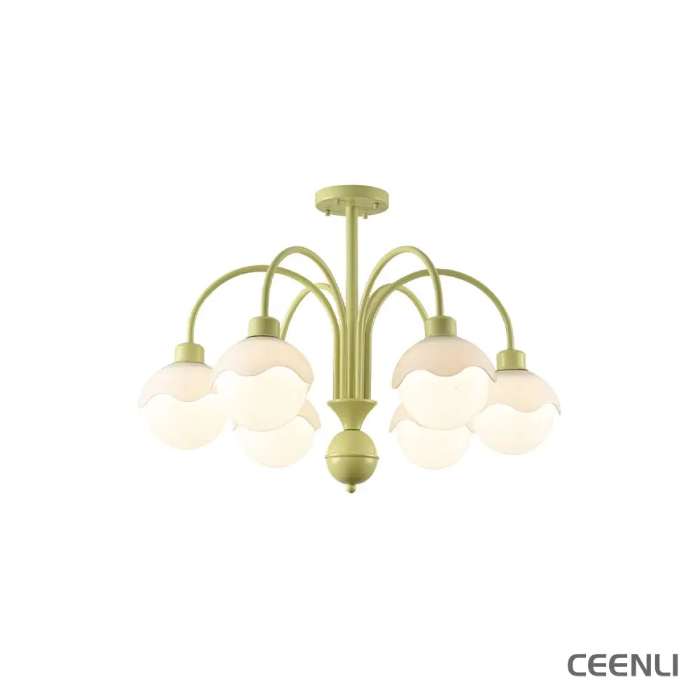 Creamy Lychee Matcha Chandelier 6 heads ∅ 24.4″ x H 21.3″ / Dia 62cm x H 54cm / Matcha & White glass Chandelier