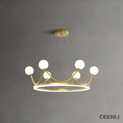 Crown Brass Chandelier ∅ 23.6″ x H 31.4″ / Dia 60cm x H 80cm / Brass + White Chandelier
