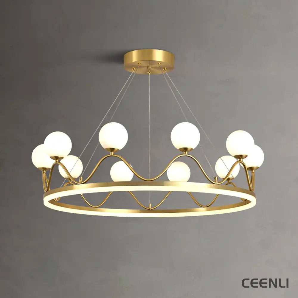 Crown Brass Chandelier ∅ 39.3″ x H 31.4″ / Dia 100cm x H 80cm / Brass + White Chandelier