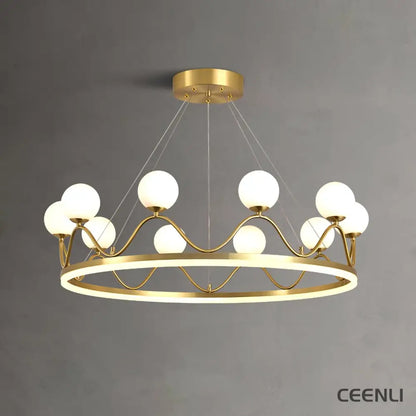 Crown Brass Chandelier ∅ 39.3″ x H 31.4″ / Dia 100cm x H 80cm / Brass + White Chandelier