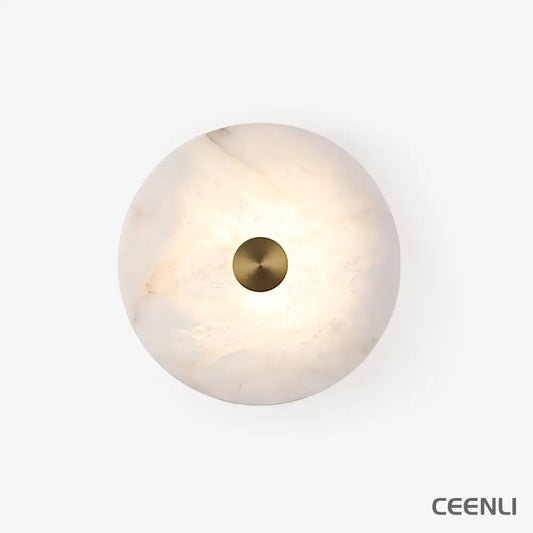 Disc Shaped Alabaster Wall Light ∅ 13.8″ x H 2.8″ / Brass & White / Warm Light Wall lamp