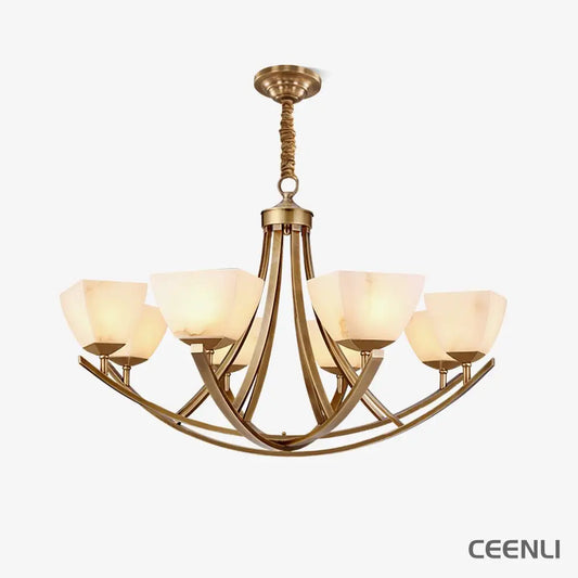 Dover Brass Chandelier 8 heads ∅ 37.7″ x H 22.8″/ Dia 96cm x H 58cm / Brass & White Chandelier