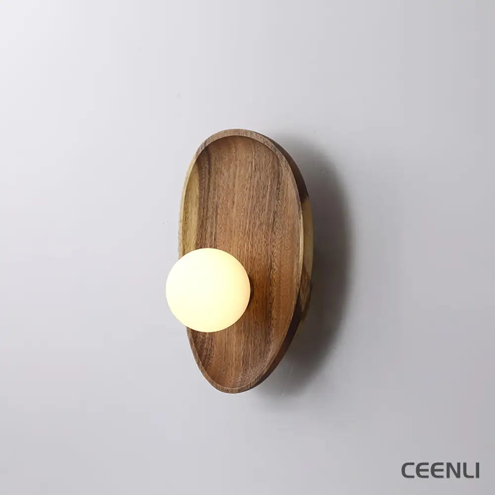 Eivor Wall Lamp ∅ 7.8″ x H 10.2″ / Dia 20cm x H 26cm / Walnut & White / Warm Light Wall lamp