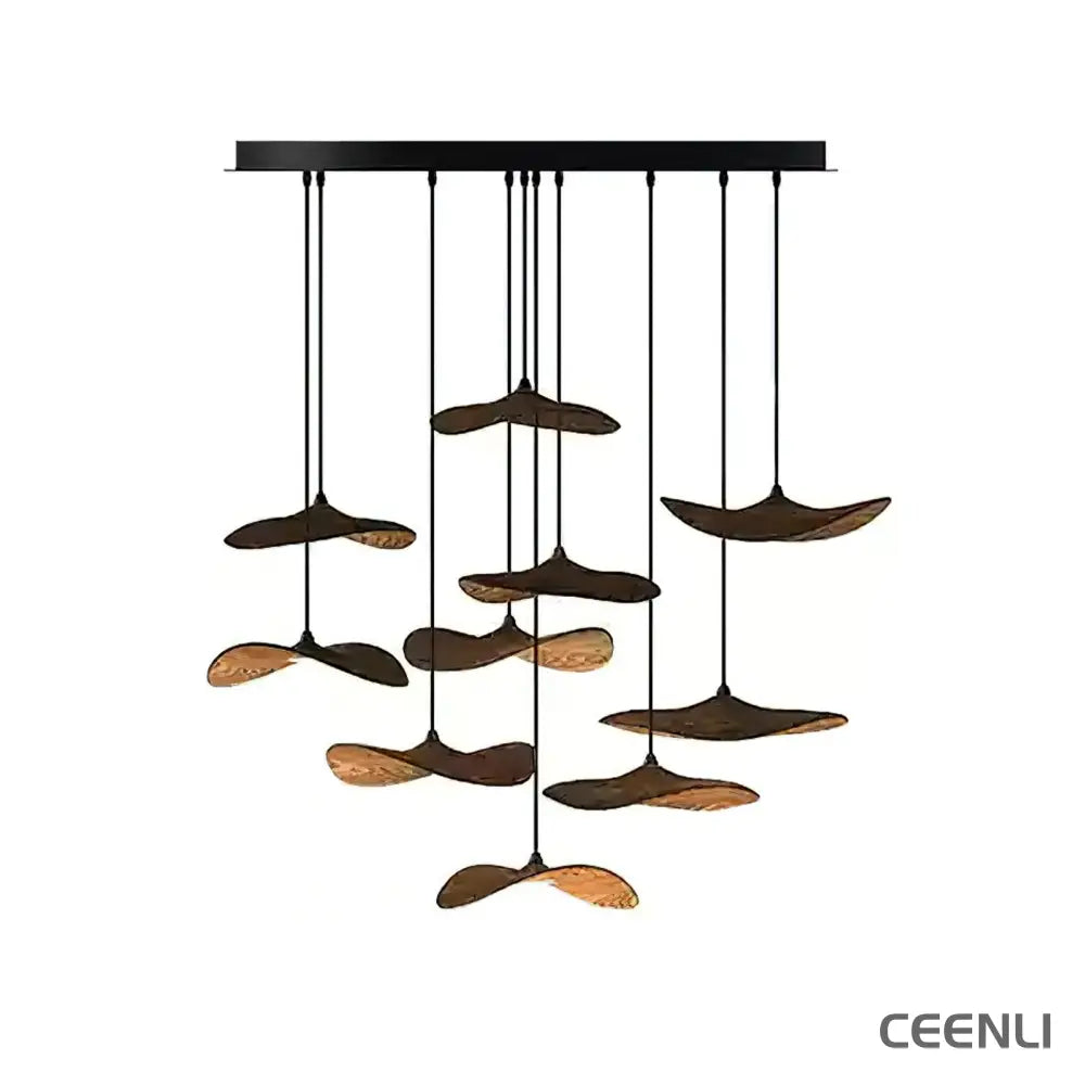 Empty Leaf Chandelier 10Heads ∅ 35.4’’ x H 27.6’’ / Walnut Color / Warm Light Chandelier