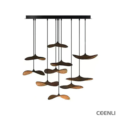 Empty Leaf Chandelier 10Heads ∅ 35.4’’ x H 27.6’’ / Walnut Color / Warm Light Chandelier