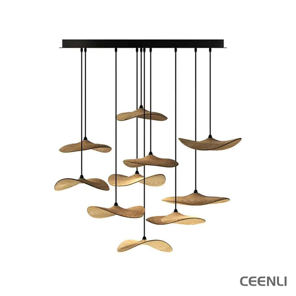 Empty Leaf Chandelier 10Heads ∅ 35.4’’ x H 27.6’’ / Wood Color / Warm Light Chandelier