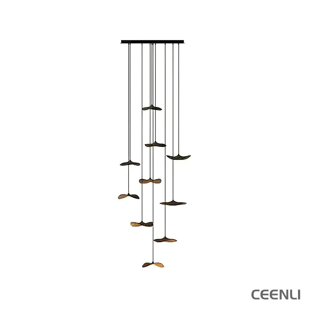 Empty Leaf Chandelier 10Heads ∅ 35.4’’ x H 78.7’’ / Walnut Color / Warm Light Chandelier