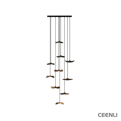 Empty Leaf Chandelier 10Heads ∅ 35.4’’ x H 78.7’’ / Walnut Color / Warm Light Chandelier