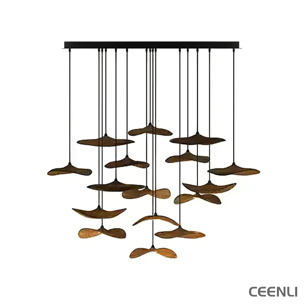 Empty Leaf Chandelier 16Heads ∅ 47.2’’ x H 29.5’’ / Walnut Color / Warm Light Chandelier