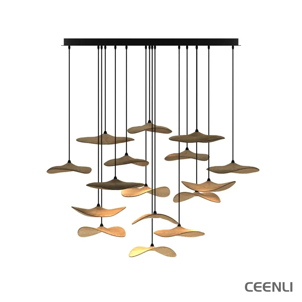 Empty Leaf Chandelier 16Heads ∅ 47.2’’ x H 29.5’’ / Wood Color / Warm Light Chandelier