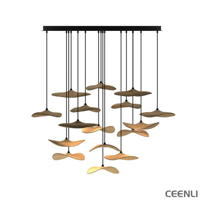 Empty Leaf Chandelier 16Heads ∅ 47.2’’ x H 29.5’’ / Wood Color / Warm Light Chandelier