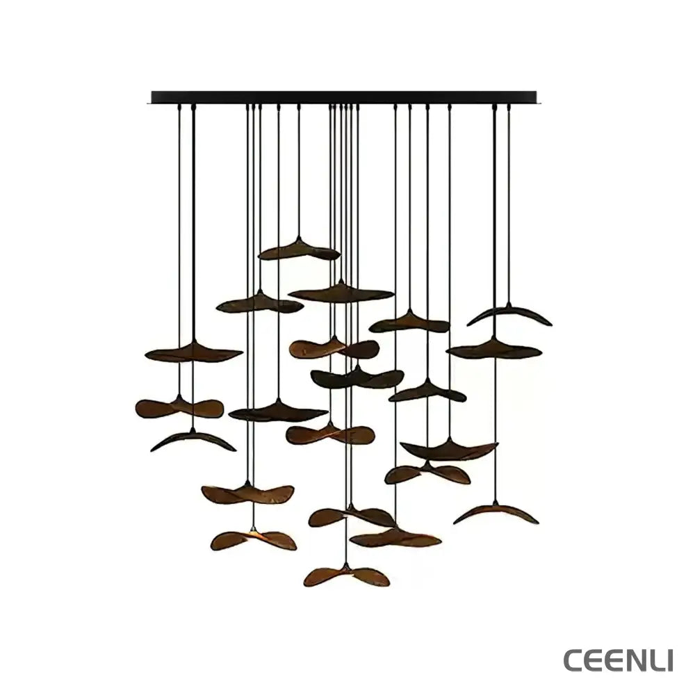 Empty Leaf Chandelier 22Heads ∅ 51.2’’ x H 42.5’’ / Walnut Color / Warm Light Chandelier