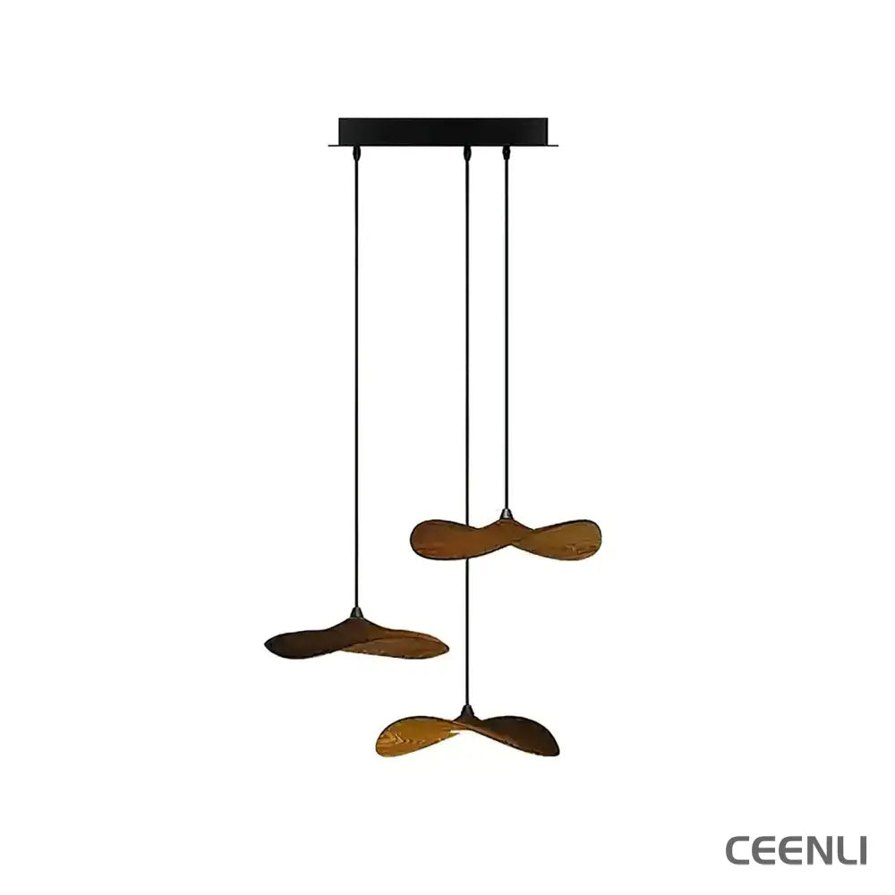 Empty Leaf Chandelier 3Heads ∅ 18.9’’ x H 13.8’’ / Walnut Color / Warm Light Chandelier