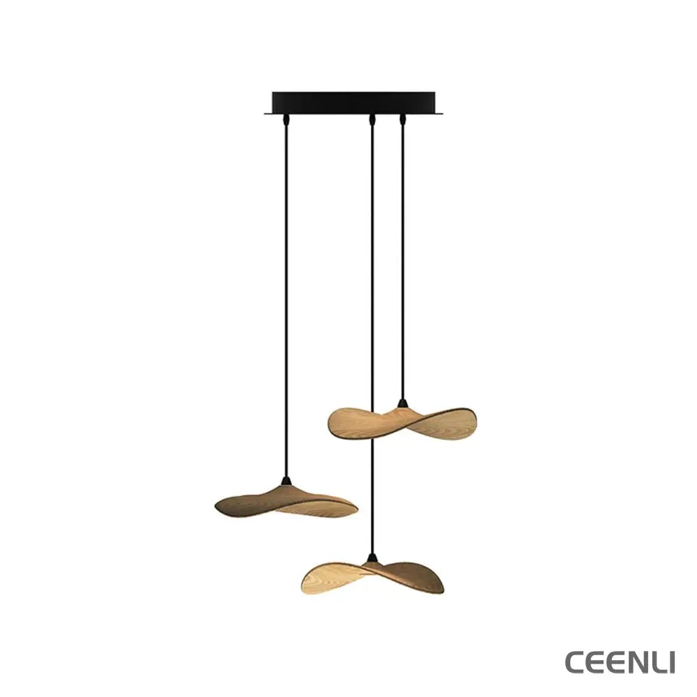 Empty Leaf Chandelier 3Heads ∅ 18.9’’ x H 13.8’’ / Wood Color / Warm Light Chandelier