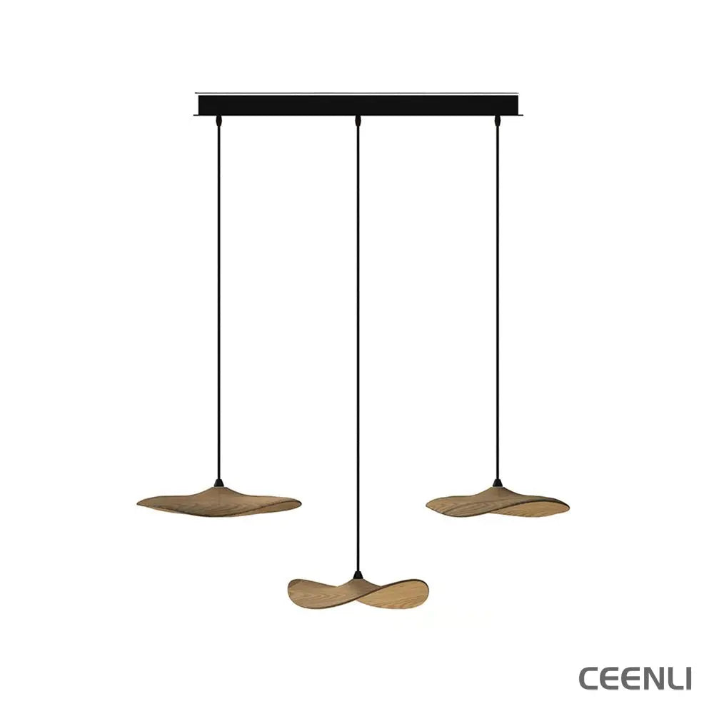 Empty Leaf Chandelier 3Heads L 33.5’’ x H 9.8’’ / Wood Color / Warm Light Chandelier