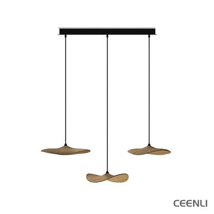 Empty Leaf Chandelier 3Heads L 33.5’’ x H 9.8’’ / Wood Color / Warm Light Chandelier