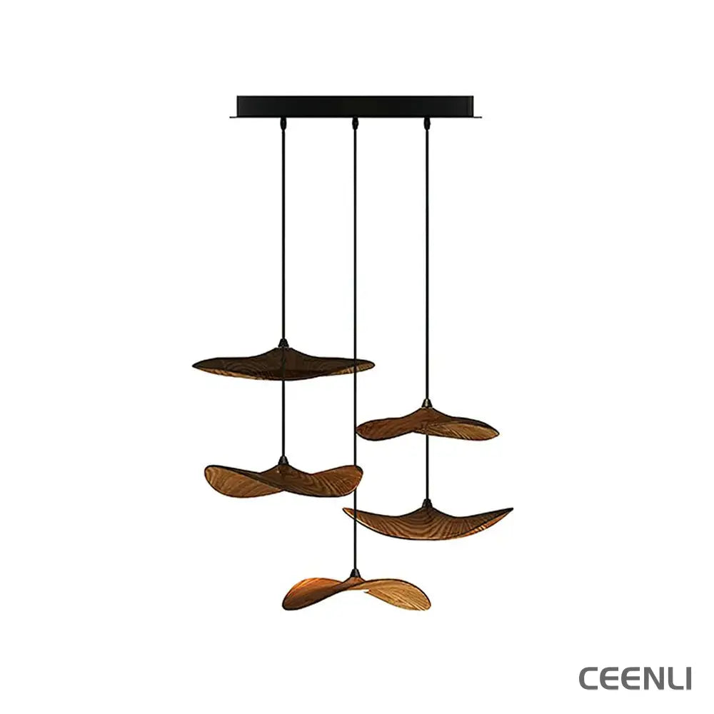Empty Leaf Chandelier 5Heads ∅ 21.7’’ x H 18.9’’ / Walnut Color / Warm Light Chandelier
