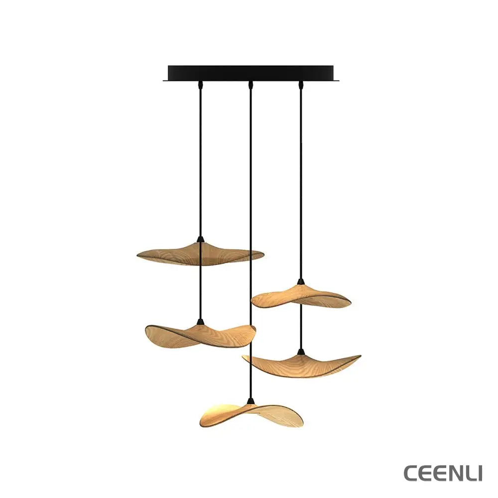 Empty Leaf Chandelier 5Heads ∅ 21.7’’ x H 18.9’’ / Wood Color / Warm Light Chandelier