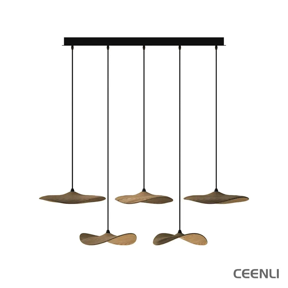 Empty Leaf Chandelier 5Heads L 39.4’’ x H 9.8’’ / Wood Color / Warm Light Chandelier