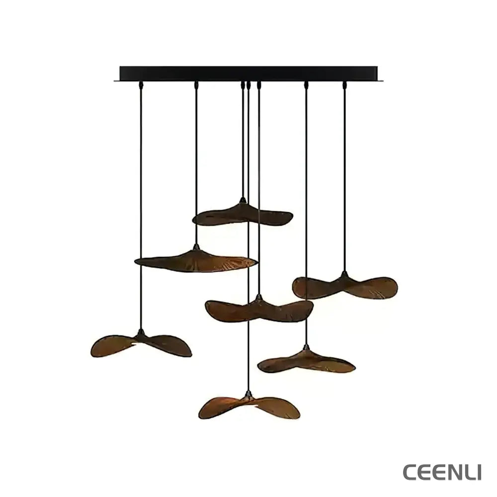 Empty Leaf Chandelier 7Heads ∅ 31.5’’ x H 21.7’’ / Walnut Color / Warm Light Chandelier