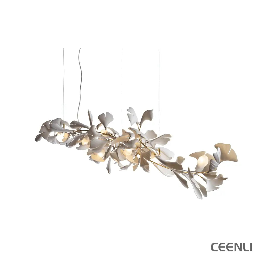 Gingko Chandelier A L 39.3″ x H 15.7″ /∅L 100cm x H 40cm / Gold + White Chandelier