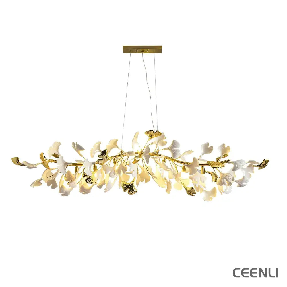 Gingko Chandelier D L 59.1″ x H 17.7″ / L 150cm x H 45cm（ G9*12 ） / Gold & White Chandelier