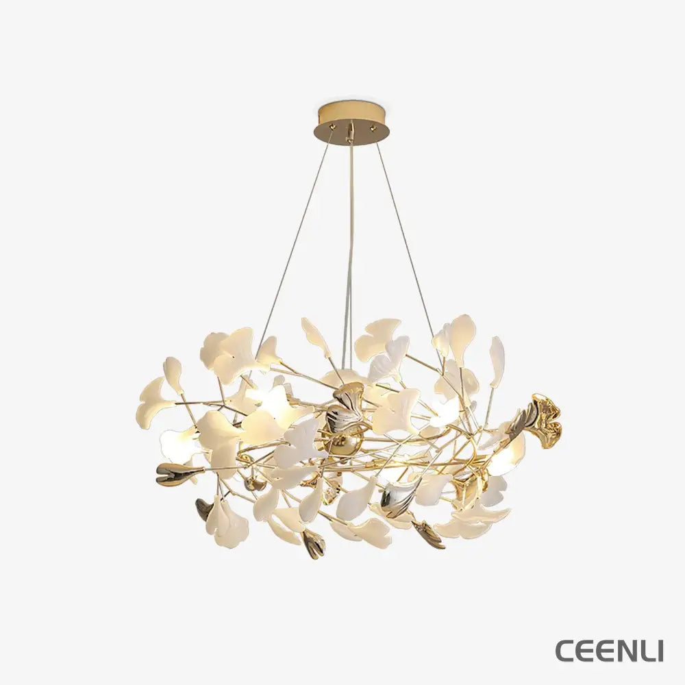Gingko Chandelier H Model B ∅ 47.2″ x H 15.7″ / Dia 120cm x H 40cm / Gold & White Chandelier