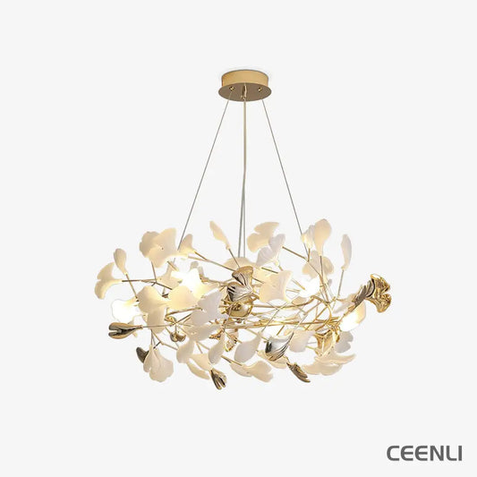Gingko Chandelier H Model B ∅ 47.2″ x H 15.7″ / Dia 120cm x H 40cm / Gold & White Chandelier