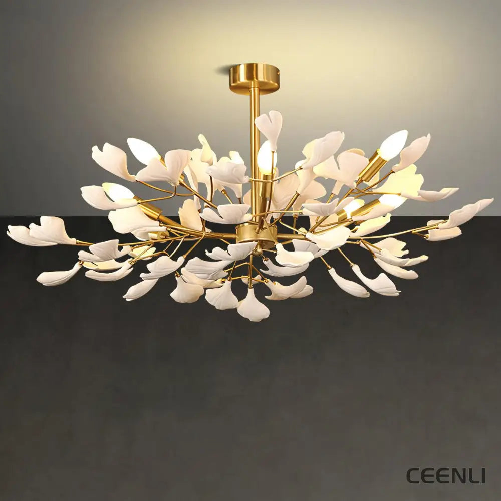 Gingko Chandelier J ∅ 25.6″ x H 15.7″ / Dia 65cm x H 40cm / Gold & White Chandelier