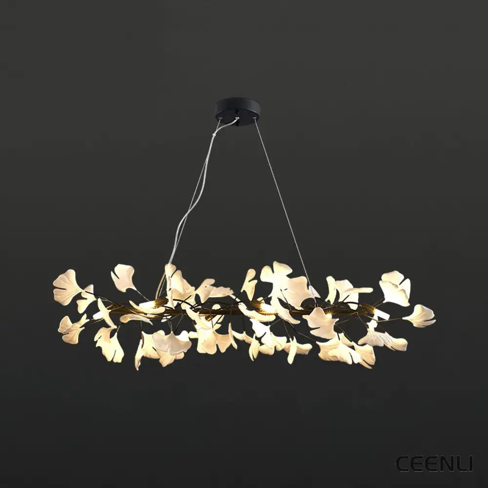 Gingko Chandelier M L 39.4″ x W 11.8″ / L 100cm x W 30cm / Black + White Chandelier
