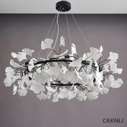 Gingko Chandelier O ∅ 23.6″ x H 11.8″ / Dia 60cm x H 30cm / Black + White Chandelier