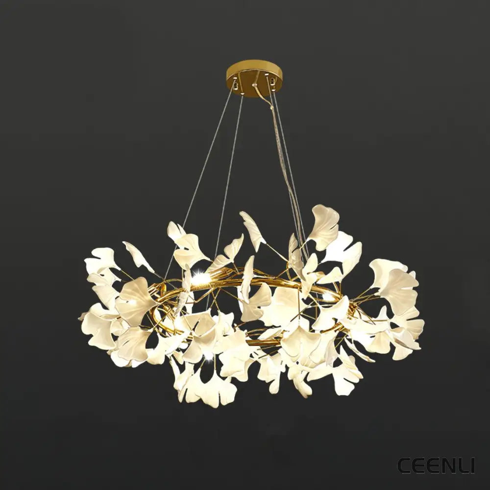 Gingko Chandelier O ∅ 23.6″ x H 11.8″ / Dia 60cm x H 30cm / Gold + White Chandelier