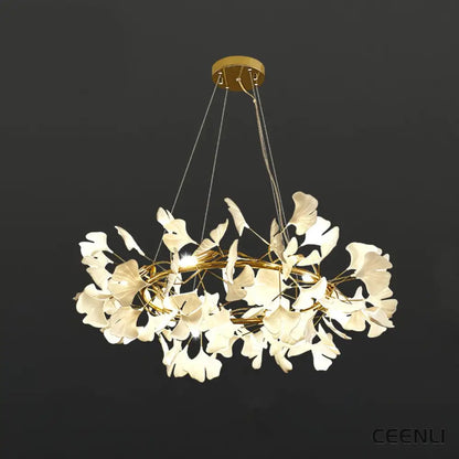 Gingko Chandelier O ∅ 23.6″ x H 11.8″ / Dia 60cm x H 30cm / Gold + White Chandelier
