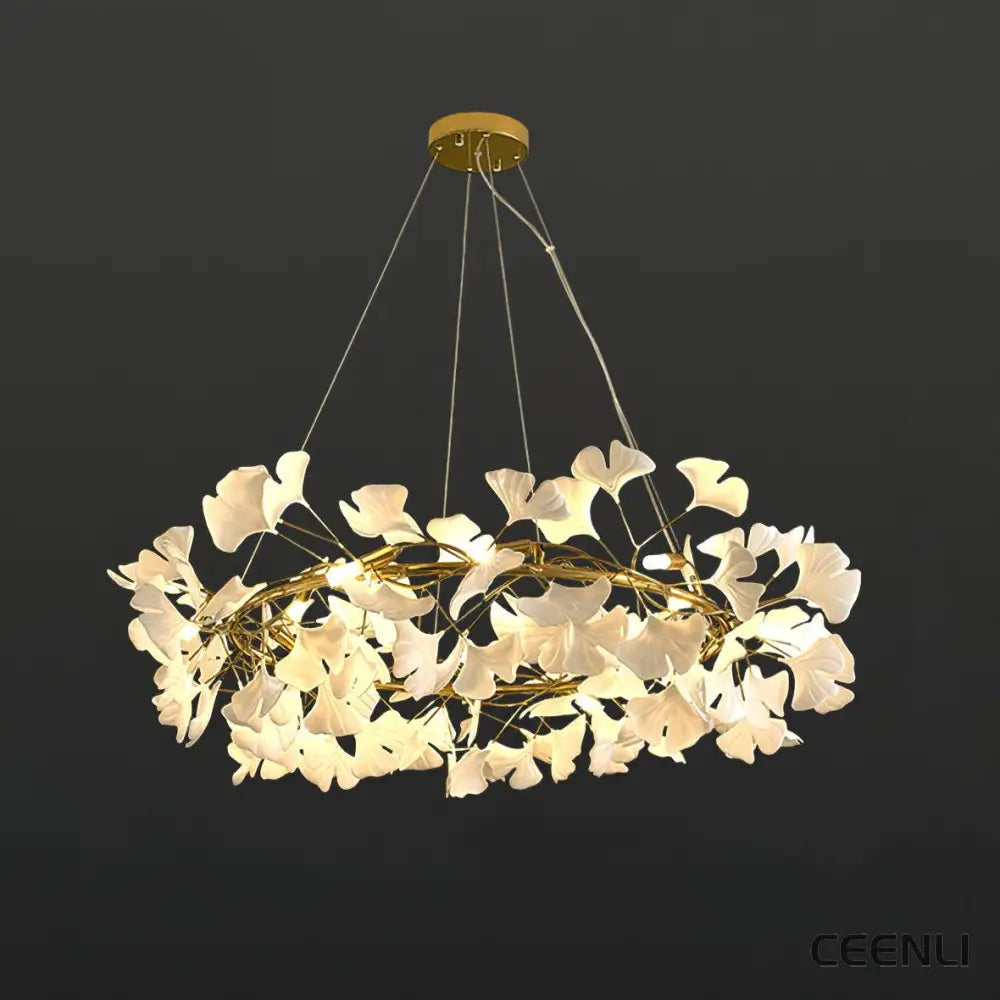 Gingko Chandelier O ∅ 31.5″ x H 11.8″ / Dia 80cm x H 30cm / Gold + White Chandelier