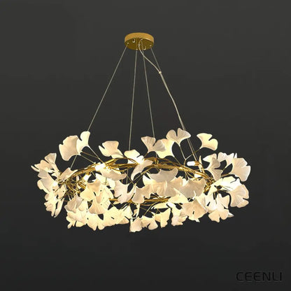 Gingko Chandelier O ∅ 31.5″ x H 11.8″ / Dia 80cm x H 30cm / Gold + White Chandelier