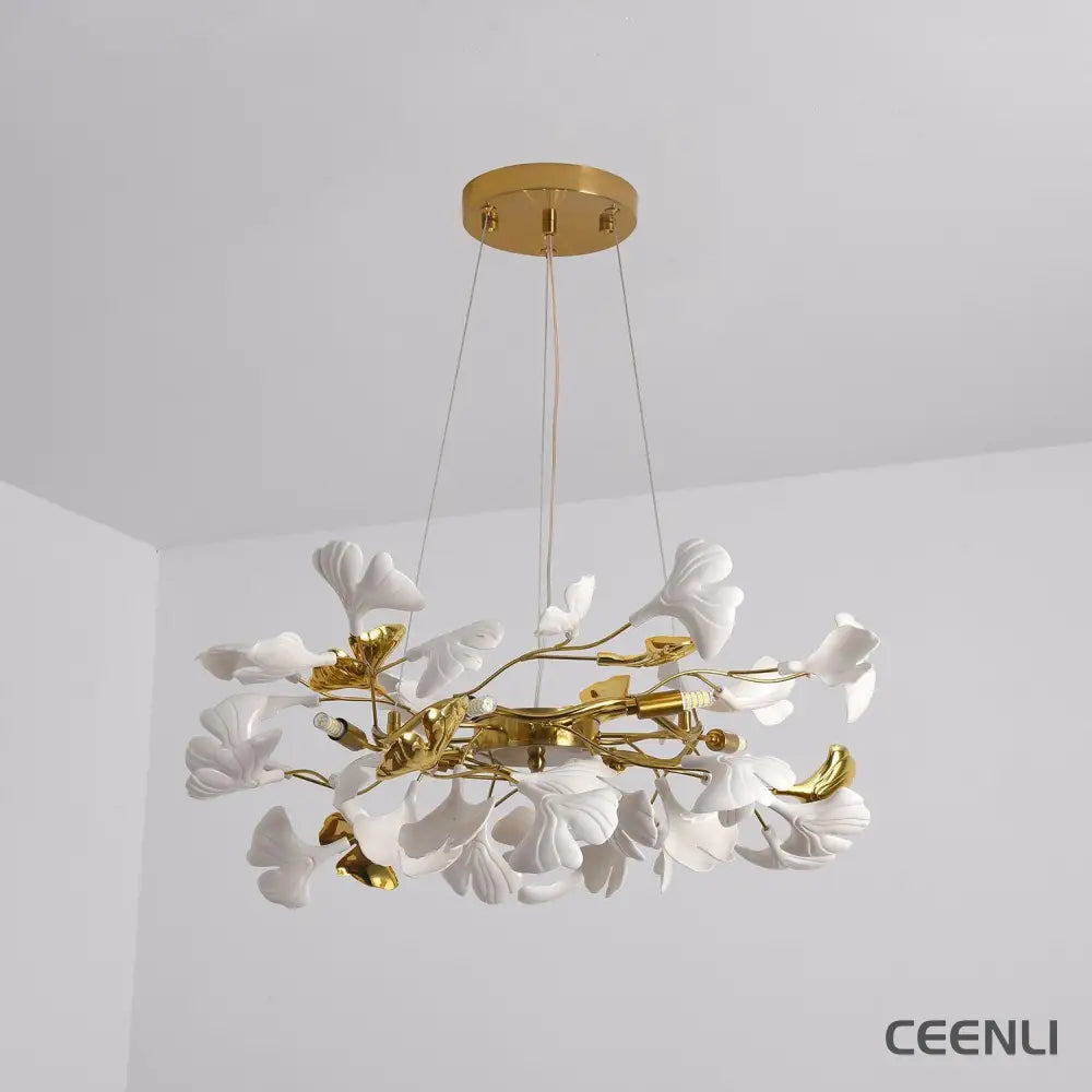 Gingko Chandelier P ∅ 23.6″ x H 11.8″ / Dia 60cm x H 30cm / Gold & White Chandelier