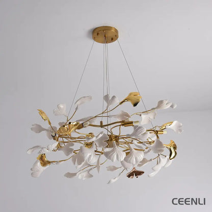 Gingko Chandelier P ∅ 31.5″ x H 11.8″ / Dia 80cm x H 30cm / Gold & White Chandelier